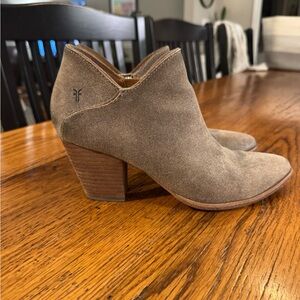 Frye Tan Ankle Booties with Stacked Heel